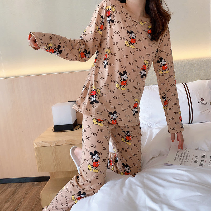 Cross-border pajamas female cute long-sleeved trousers cartoon student pajamas home service suit