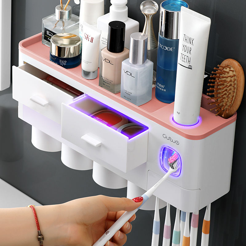 Bathroom toilet toothbrush holder set bathroom shelf vanity toothbrush cup squeezing toothpaste artifact wall-mounted cylinder