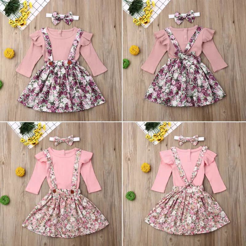 Autumn new girl suit pink pit strip blouse + floral suspender skirt + headscarf 3-piece suit