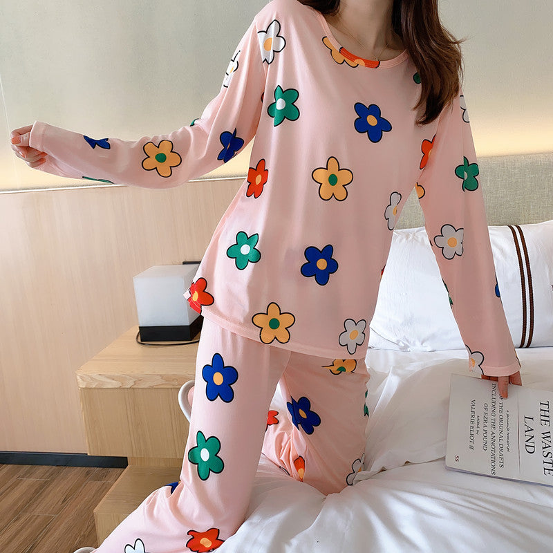 Cross-border pajamas female cute long-sleeved trousers cartoon student pajamas home service suit