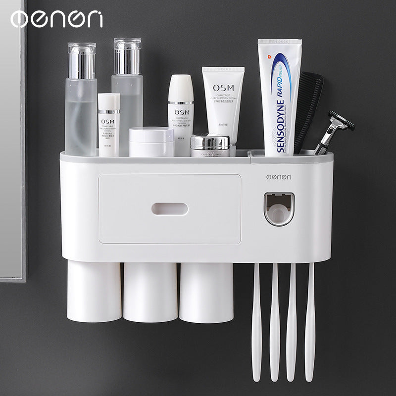 Creative toothbrush rack free punching mouthwash brushing cup wall hanging bathroom storage automatic toothpaste squeezing device