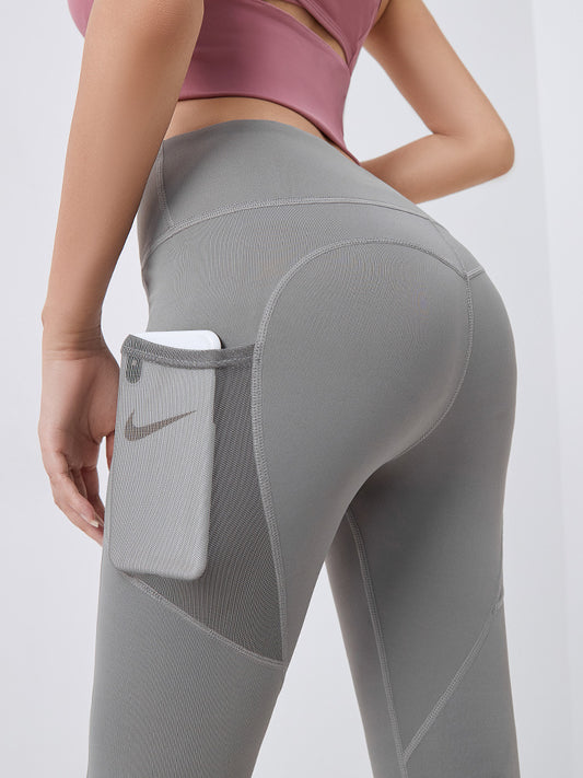 Peach women's summer hip-lifting fitness pants thin quick-drying stretch tight mesh side pockets running bottoming yoga clothes