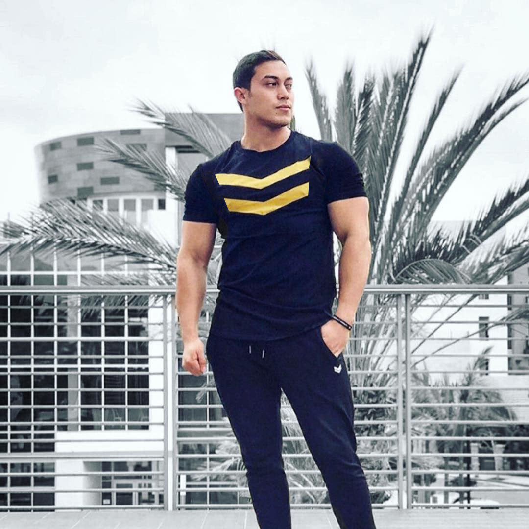 Dr. Muscle Trend Summer New Sports Fitness Training T-Shirt Men's Casual Short Sleeve