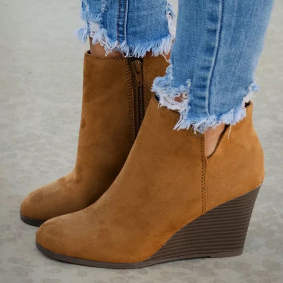 New flat-bottomed wedge ankle boots women's hot style retro Malcheese boots