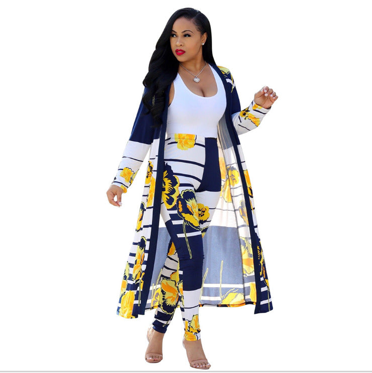 European and American cross-border exclusive long-sleeved printed jacket cloak leggings two-piece