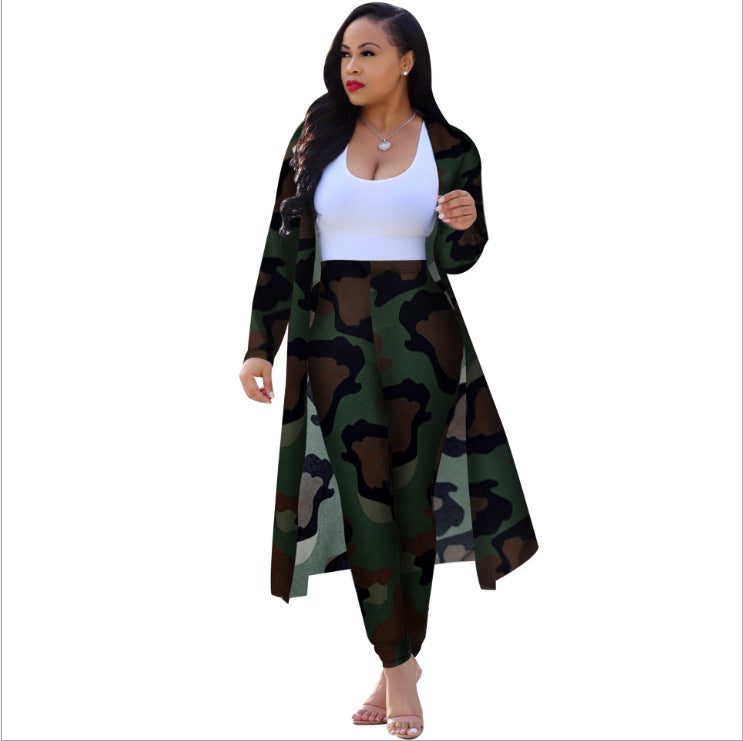 European and American cross-border exclusive long-sleeved printed jacket cloak leggings two-piece