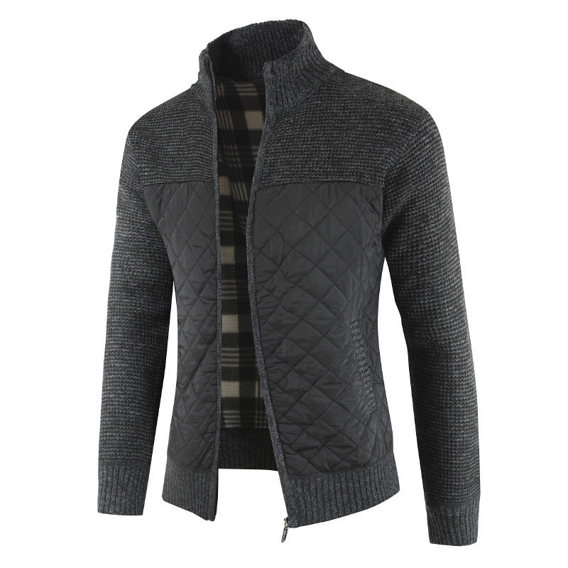 European and American men's clothing plus velvet thickening sweater stitching sweater jacket