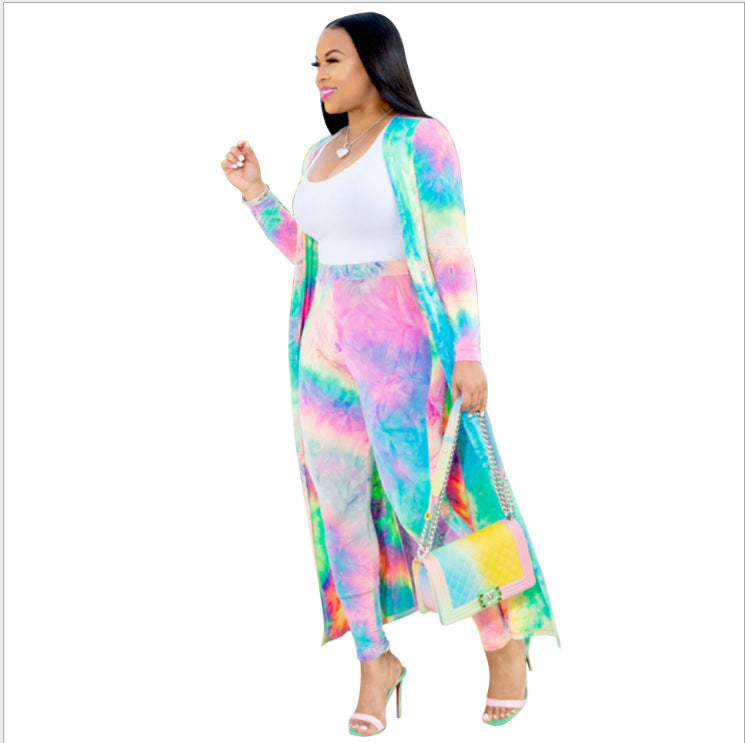 European and American cross-border exclusive long-sleeved printed jacket cloak leggings two-piece