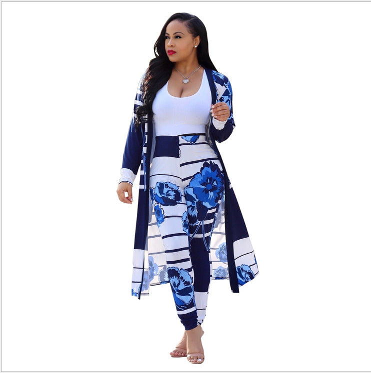 European and American cross-border exclusive long-sleeved printed jacket cloak leggings two-piece