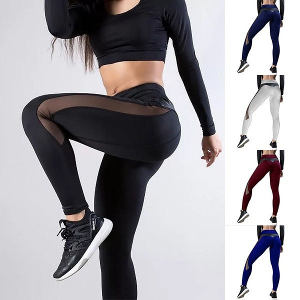 Hot style feminine mesh PU stitching hip-lifting yoga sports leggings