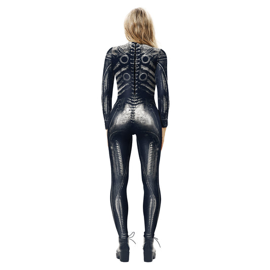 Skeleton 3D digital printing women's cos costume tight-fitting long-sleeved cosplay costume Halloween jumpsuit