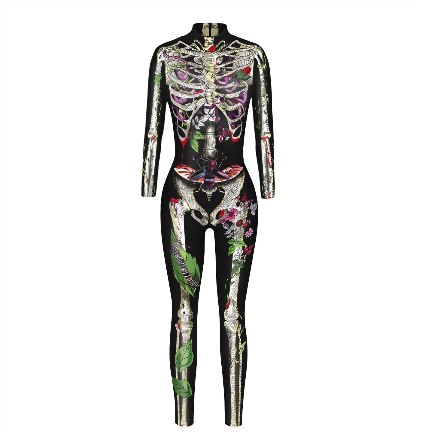 Skeleton 3D digital printing women's cos costume tight-fitting long-sleeved cosplay costume Halloween jumpsuit