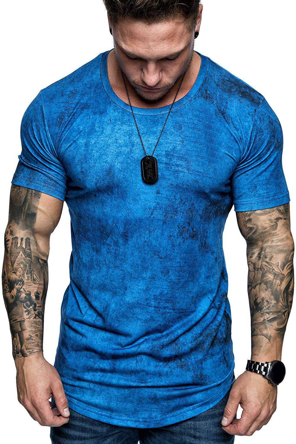 European and American men's fashion sports and fitness ink camouflage short-sleeved T-shirt