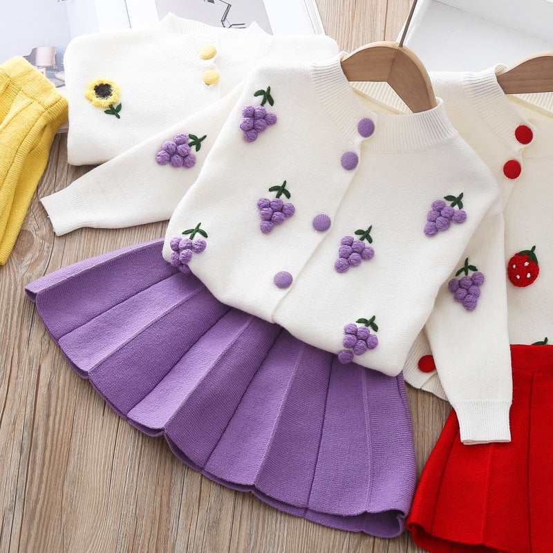 Children's clothing, children's skirts, small and medium-sized virgin baby mink fleece sweater skirt two-piece children's girls sweater skirt