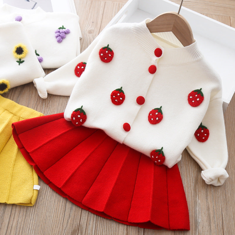 Children's clothing, children's skirts, small and medium-sized virgin baby mink fleece sweater skirt two-piece children's girls sweater skirt