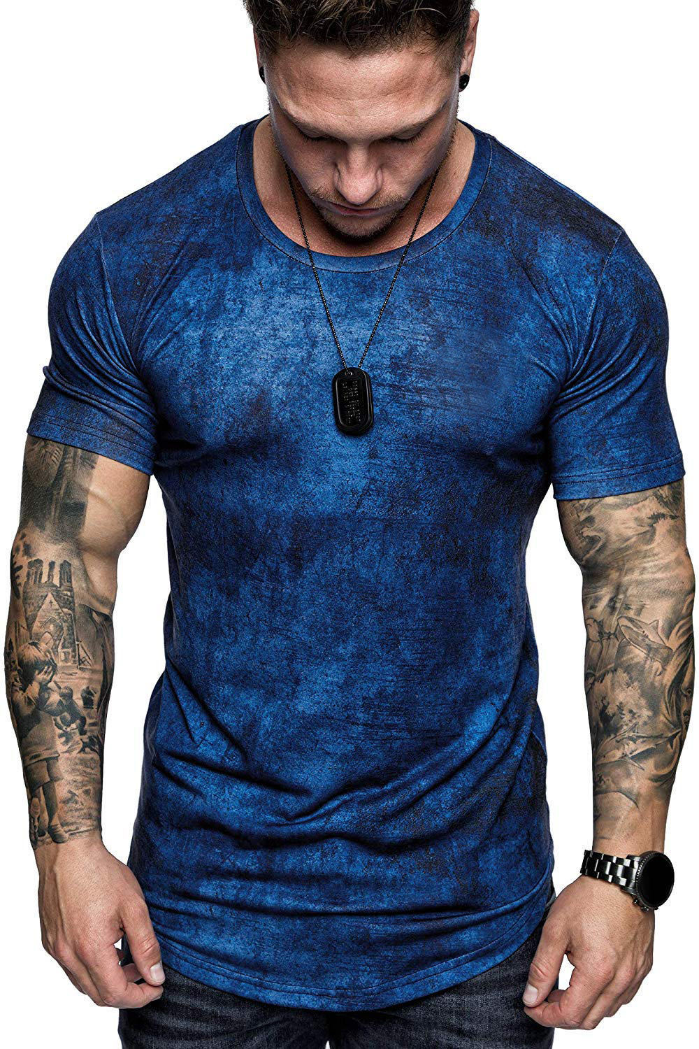 European and American men's fashion sports and fitness ink camouflage short-sleeved T-shirt