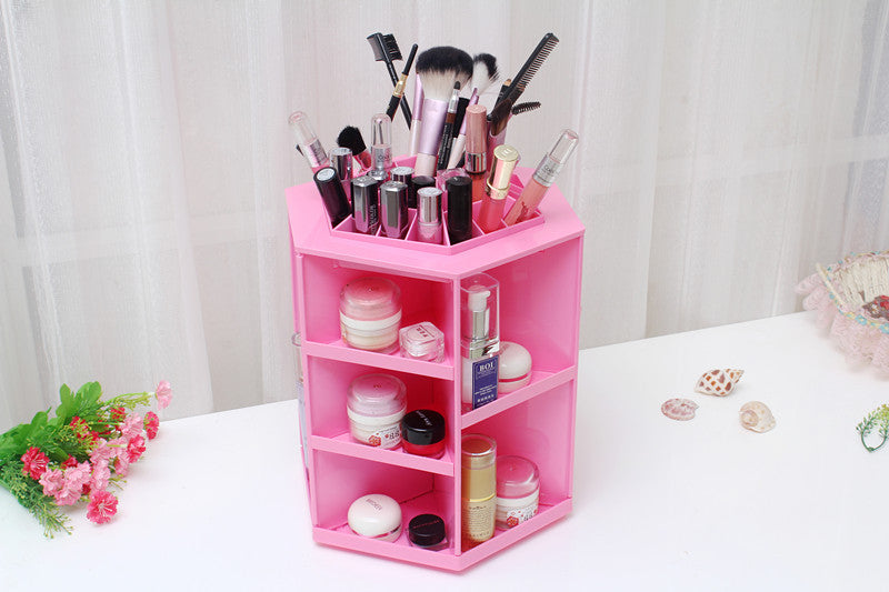 Korean version of the explosion of creative hexagonal 360 degree rotating cosmetics storage box finishing frame desktop eye shadow