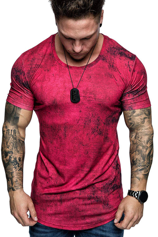 European and American men's fashion sports and fitness ink camouflage short-sleeved T-shirt