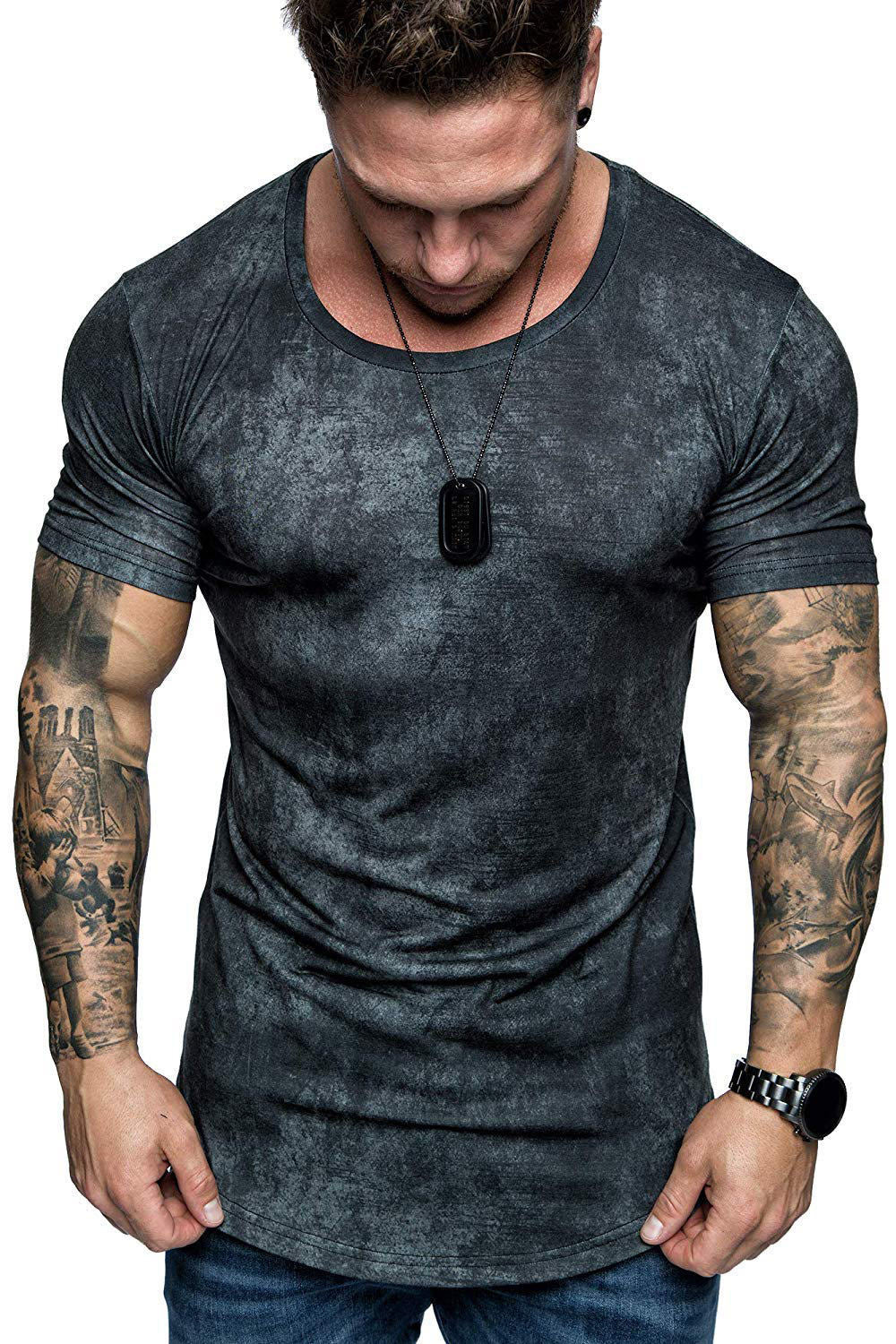 European and American men's fashion sports and fitness ink camouflage short-sleeved T-shirt