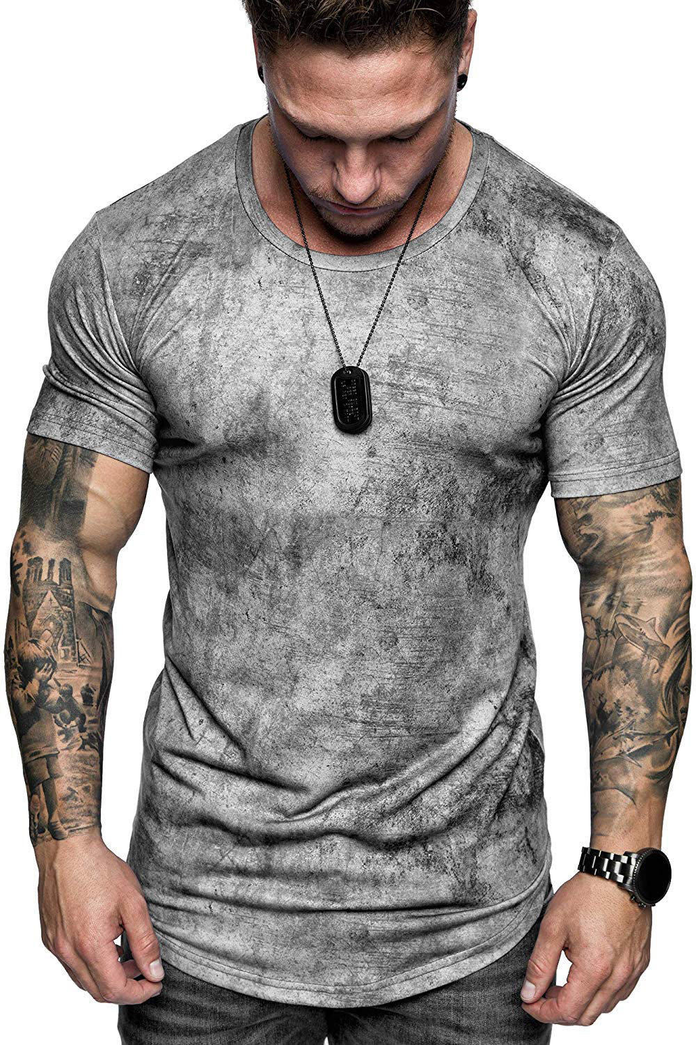 European and American men's fashion sports and fitness ink camouflage short-sleeved T-shirt