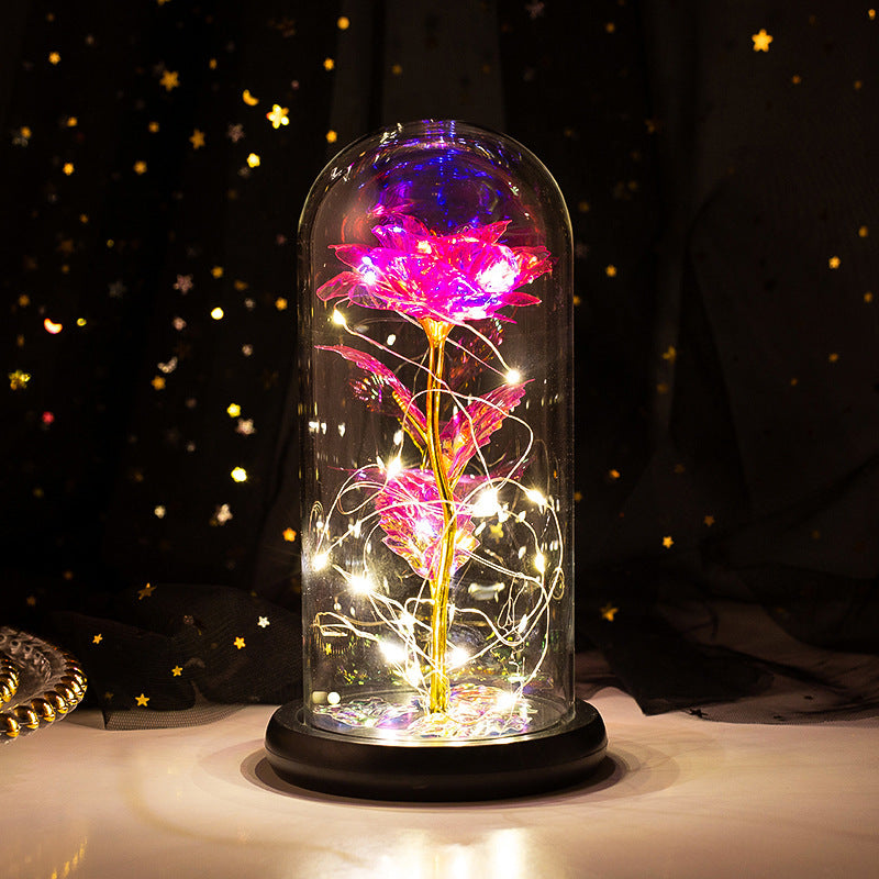 24k gold leaf rose flower little prince rose glass cover with LED light Christmas gift