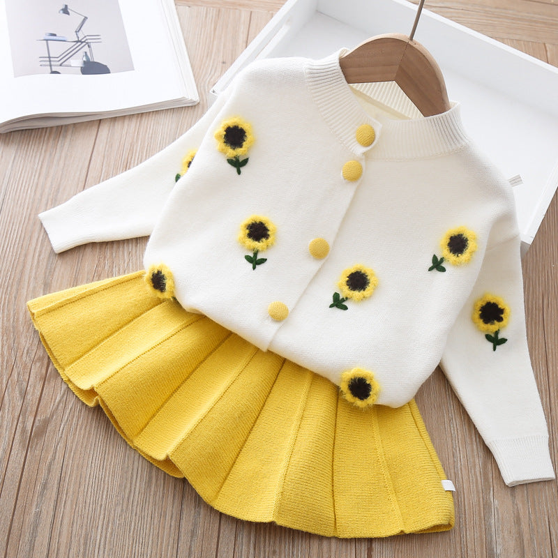 Children's clothing, children's skirts, small and medium-sized virgin baby mink fleece sweater skirt two-piece children's girls sweater skirt