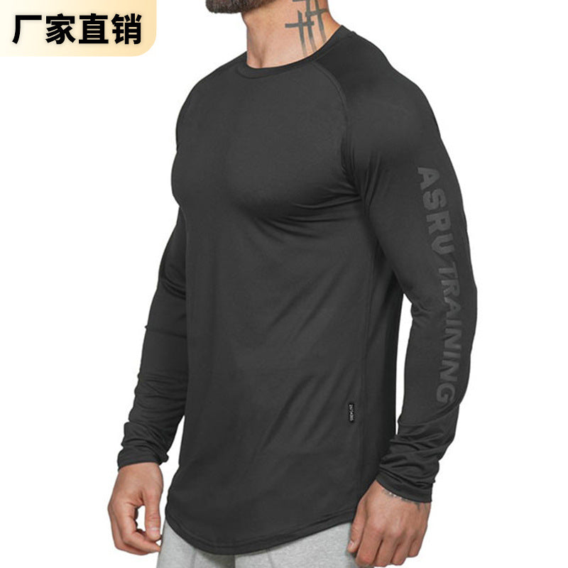 European and American solid color round neck hedging reflective letter printing sports long-sleeved t-shirt