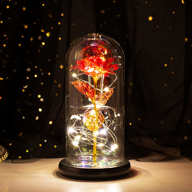 24k gold leaf rose flower little prince rose glass cover with LED light Christmas gift