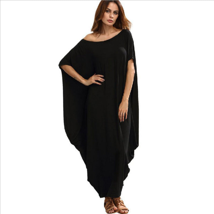 European and American plus size loose dress solid color pleated long skirt