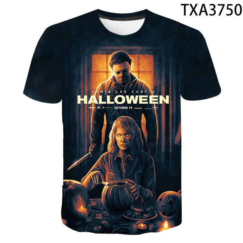 Michael Myers 3D digital printing round neck men's and women's T-shirt