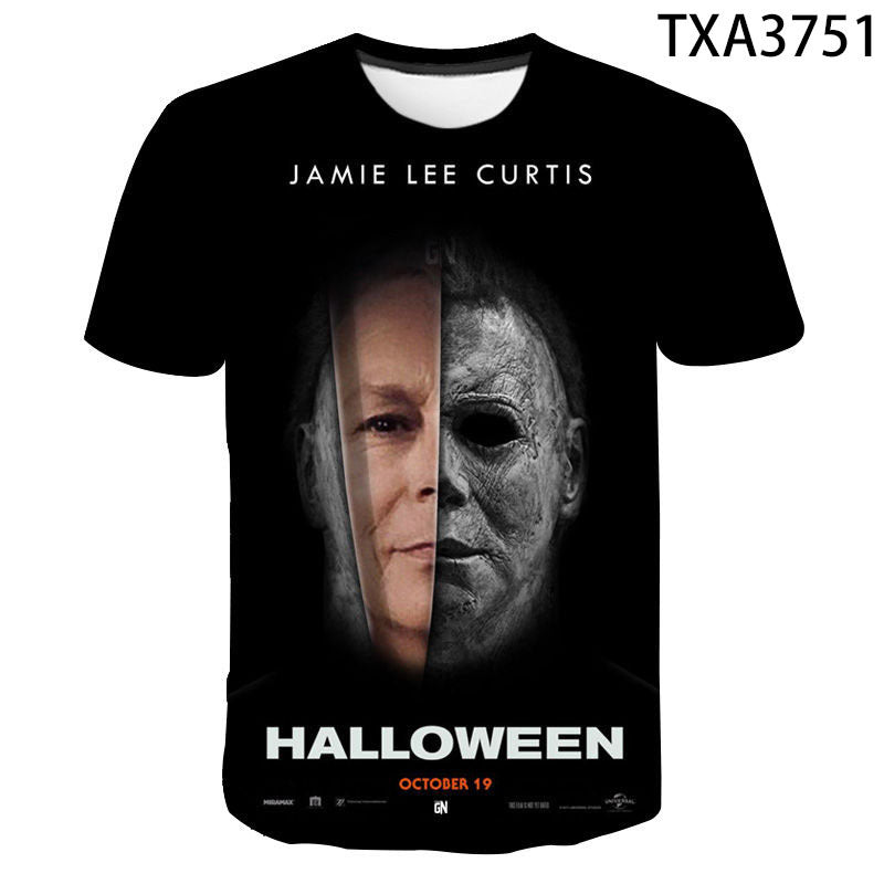 Michael Myers 3D digital printing round neck men's and women's T-shirt