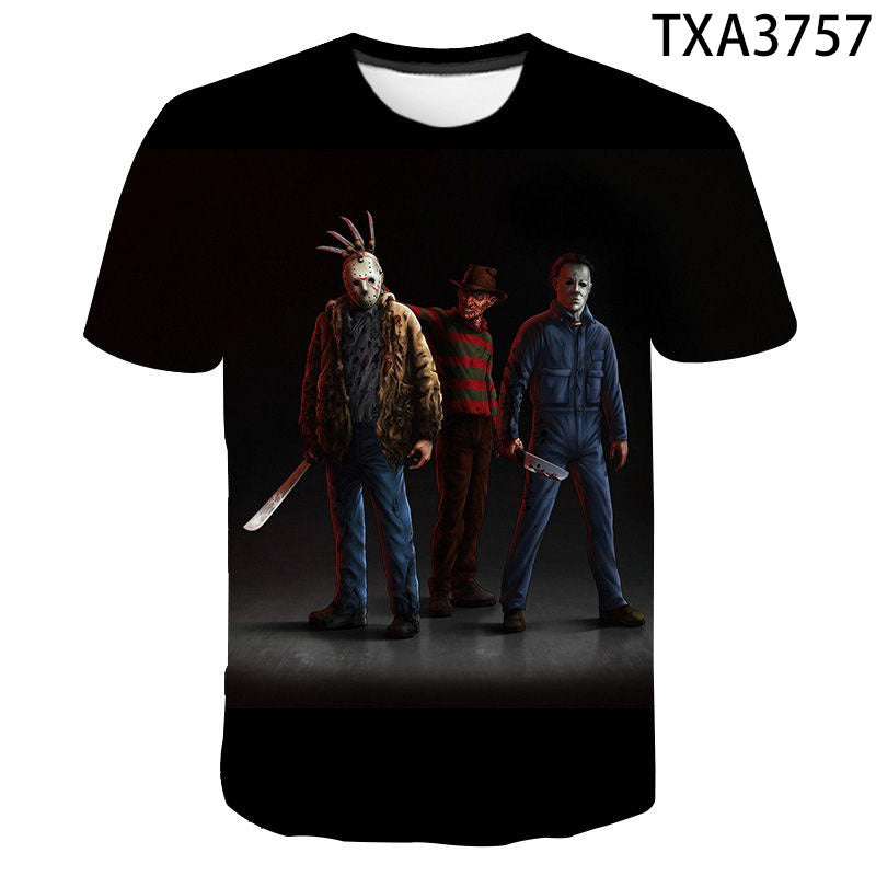 Michael Myers 3D digital printing round neck men's and women's T-shirt