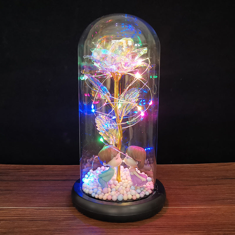 New cartoon character rose glass cover with led light Christmas Valentine's Day creative holiday gift crafts