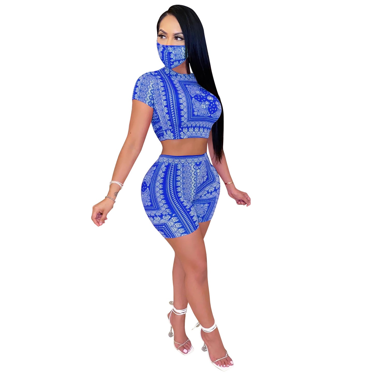 Fashion sexy ladies two-piece suit digital printing with mask