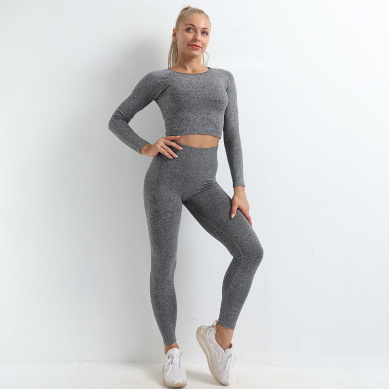 New seamless knitted hip yoga suit sports fitness suit long sleeve suit