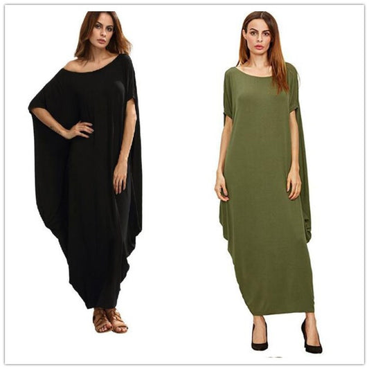 European and American plus size loose dress solid color pleated long skirt