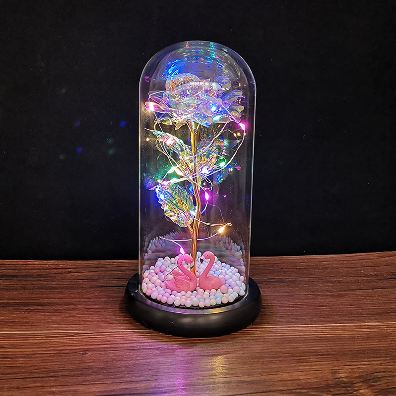 New cartoon character rose glass cover with led light Christmas Valentine's Day creative holiday gift crafts