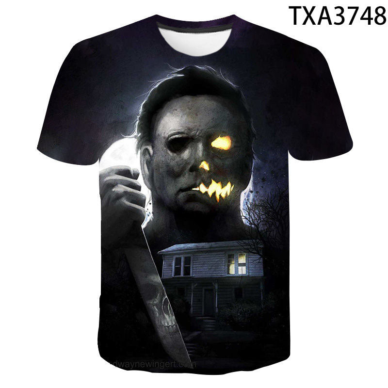 Michael Myers 3D digital printing round neck men's and women's T-shirt