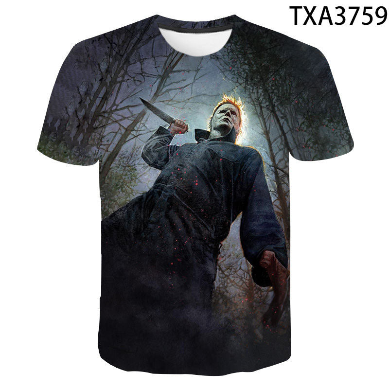 Michael Myers 3D digital printing round neck men's and women's T-shirt