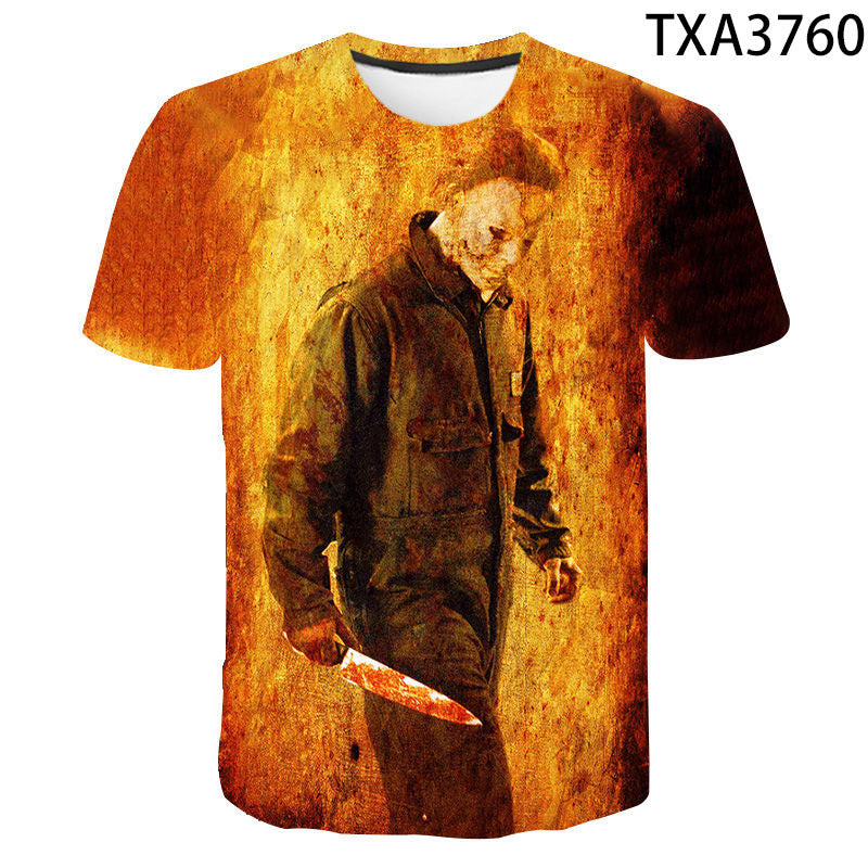 Michael Myers 3D digital printing round neck men's and women's T-shirt