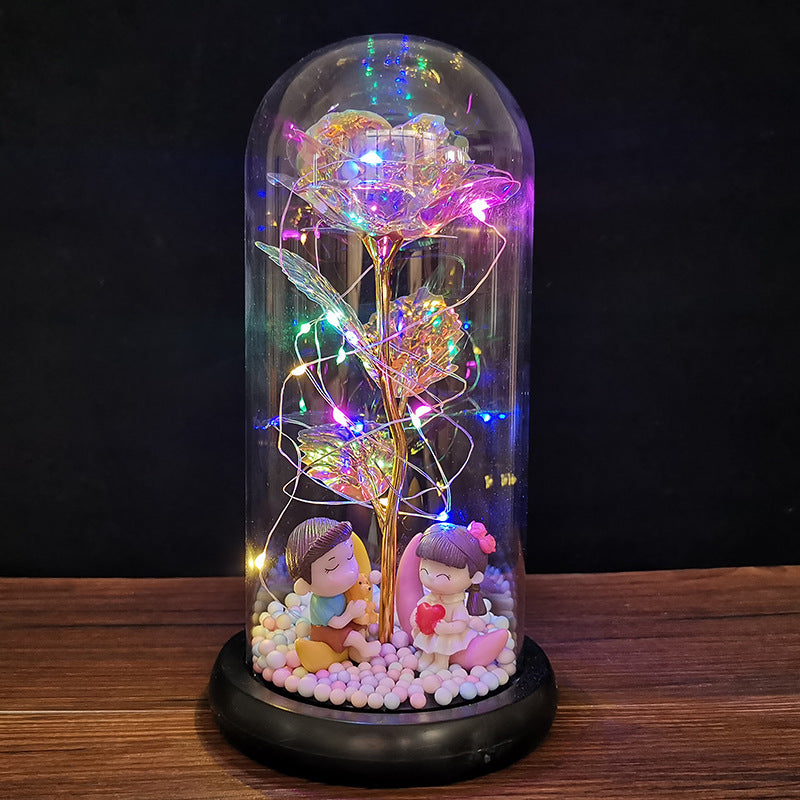 New cartoon character rose glass cover with led light Christmas Valentine's Day creative holiday gift crafts