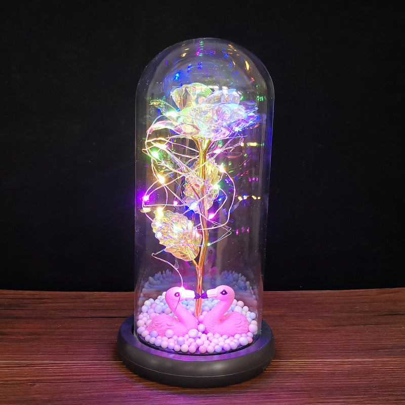 New cartoon character rose glass cover with led light Christmas Valentine's Day creative holiday gift crafts