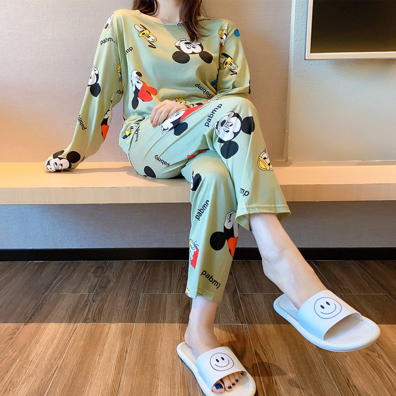 Cross-border pajamas female cute long-sleeved trousers cartoon student pajamas home service suit