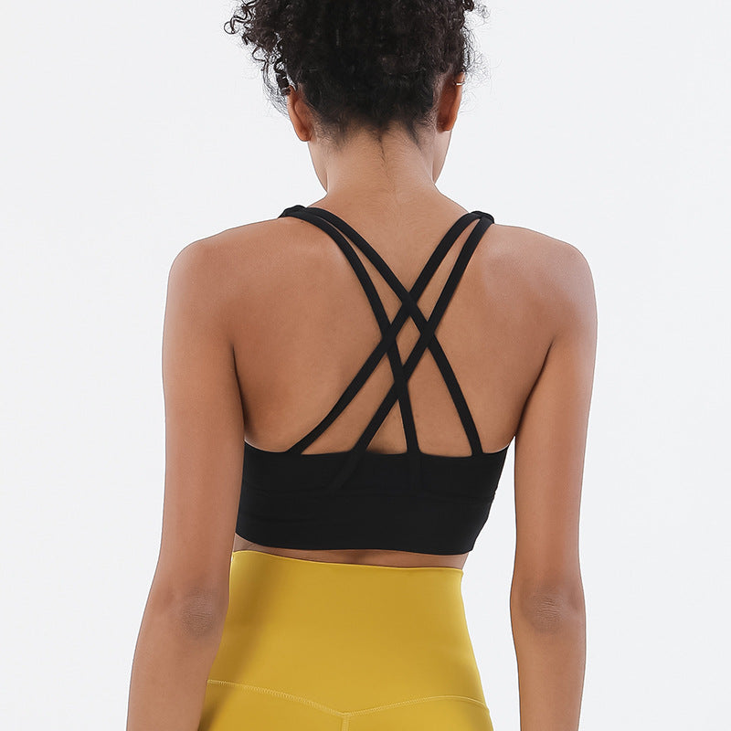 New double-sided sanding cross beautiful back sports underwear shockproof gathering yoga sports bra fitness vest