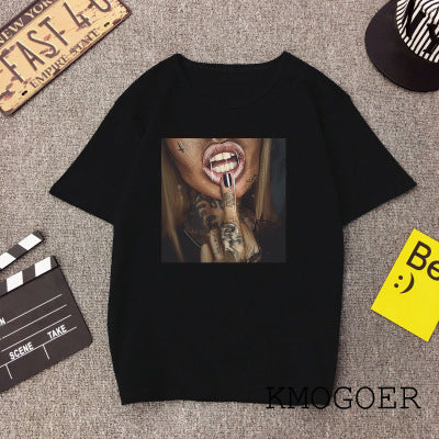 European and American fashion Plus Size Black T-shirt