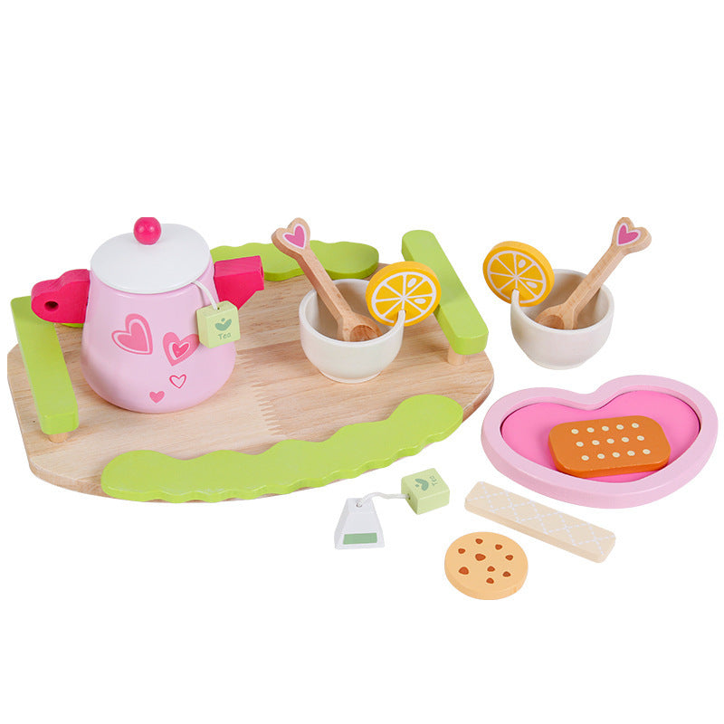 New wooden children's play house tea set afternoon tea set simulation fun toys