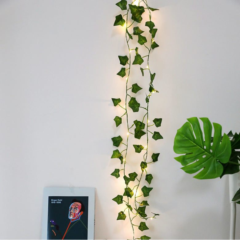 led rattan lights room decoration maple green rattan copper wire lights eucalyptus vine Christmas lights battery box light string