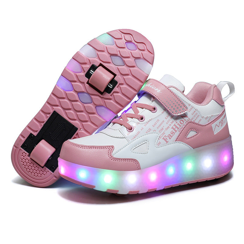 Cross-border two-wheeled Heelys shoes for children, smooth roller shoes, boys and girls, skates, lights, wheel shoes