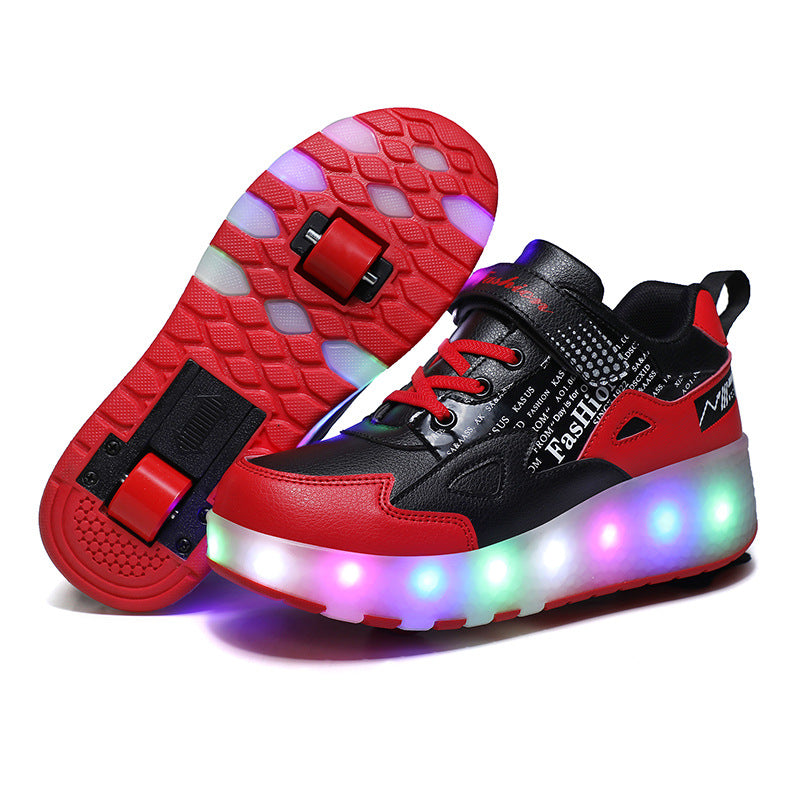 Cross-border two-wheeled Heelys shoes for children, smooth roller shoes, boys and girls, skates, lights, wheel shoes