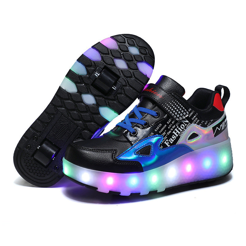 Cross-border two-wheeled Heelys shoes for children, smooth roller shoes, boys and girls, skates, lights, wheel shoes